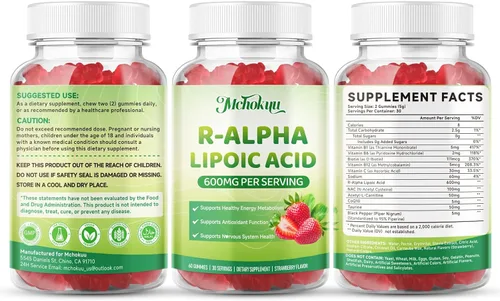 Vista 9 de R Gomitas de ácido alfa lipoico, ácido R-alfa lipoico estabilizado, suplemento ALA para apoyo antioxidante y metabolismo, veganas, sin OMG, sin