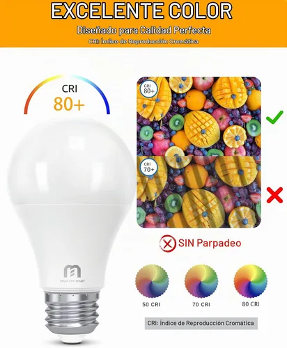 Vista 6 de MASTERY MART Bombillas LED A19 equivalentes a 60 vatios, 9 W no regulables, sin parpadeo, 800 lúmenes, blanco suave 2700 K, base E26, 10000 horas