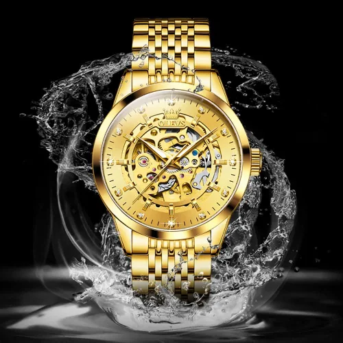 Vista 5 de OLEVS Automatic Skeleton Men Watches Mechanical Watch Luxury Wind up Watches for Men no Battery Men's Wristwatches