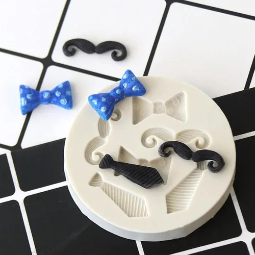 Vista 6 de Luckycivia - Juego de 4 pajaritas para barba, molde de fondant de chocolate con caramelo, molde de silicona para pastel (gris)