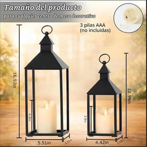 Vista 2 de Farol decorativo para exteriores/interiores, juego de 2 faroles de metal