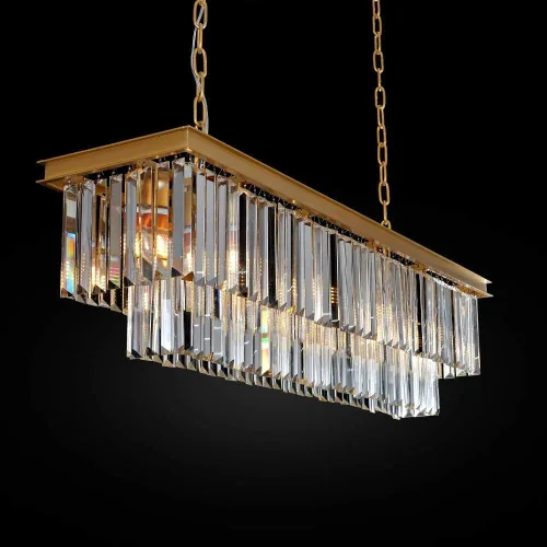 Vista 8 de Lámpara de Araña Moderna de Cristal K9, Luminaria Colgante de Techo Rectangular con 8 Luces para Comedor y Cocina, Acabado en Cromo, L33.5 Pulgadas