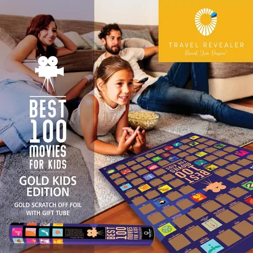 Vista 6 de Travel Revealer Póster para raspar 100 películas para niños. Lista de mejores películas familiares de todos los tiempos. Póster de película