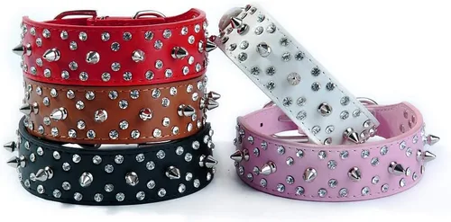 Vista 3 de Collar de perro de piel sintética con diamantes de imitación, suave y ajustable para perros medianos y grandes (S, negro)