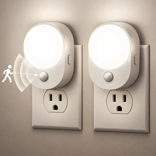 Vista 12 de L LOHAS LED Luz nocturna con sensor de movimiento, paquete de 2 luces nocturnas enchufables a la pared, sensor de movimiento y sensor de atardecer a
