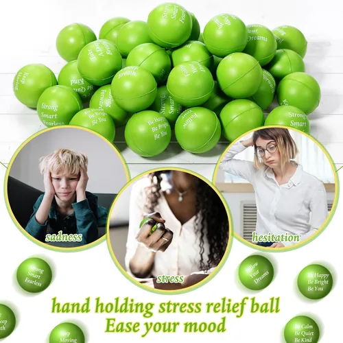 Vista 4 de Aoriher - 36 bolas antiestrés con citas motivacionales para adultos, color verde claro