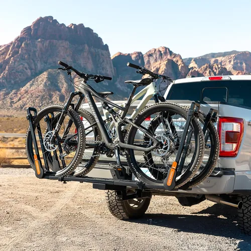 Vista 5 de TOOENJOY Soporte de bicicleta plegable para enganche, plataforma de transporte de bicicletas resistente con brazos duales, se ajusta a receptor