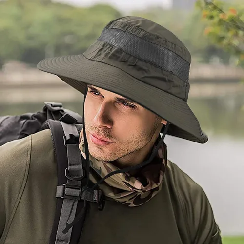 Vista 2 de Sombrero de pescador unisex para adultos, a la moda, bordado, para hombres y mujeres, para exteriores, sombrero de pescador, plegable, para hombres