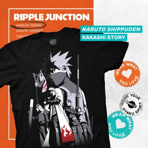 Vista 2 de Ripple Junction Naruto Shippuden - Camiseta de manga corta para hombre, Kakashi Hatake Story Anbu Hokage Cloak Crew con licencia oficial, Negro