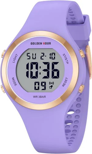 Vista 10 de GOLDEN HOUR Reloj deportivo impermeable para mujer con cronógrafo digital y correa de silicona
