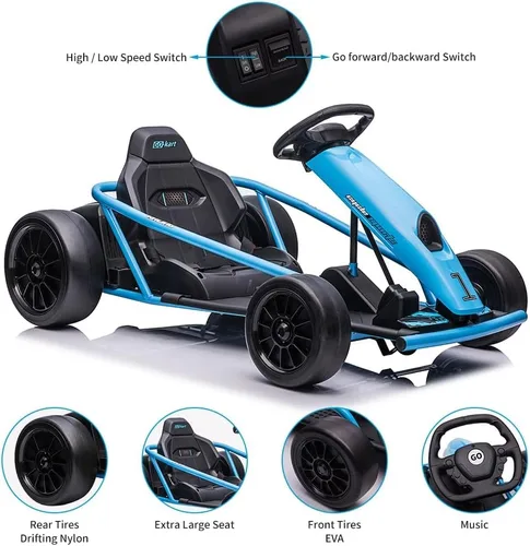 Vista 3 de Go Kart alimentado por batería de 24 V para niños de 8 a 15 años Azul