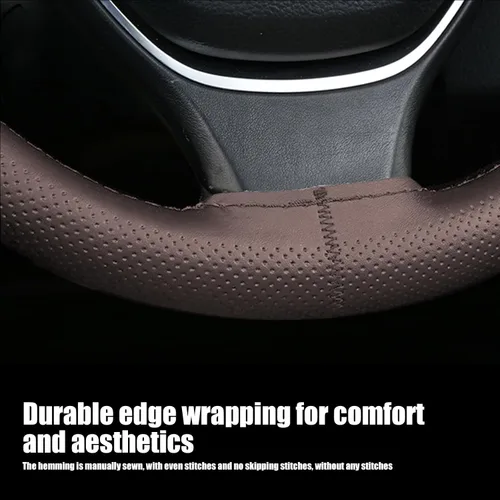 Vista 4 de Funda de cuero transpirable para volante, 14.9 pulgadas para automóvil, camión, SUV (café #1101)