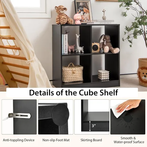 Vista 6 de Giantex Estantería de 4 cubos color negro – Estantería abierta independiente de 2 niveles con dispositivo antivuelco, organizador de almacenamiento