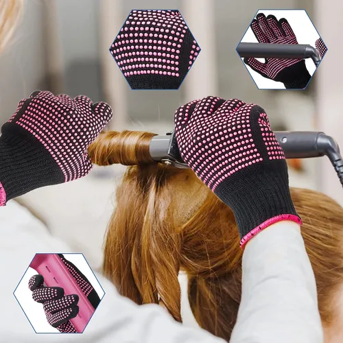 Vista 5 de Guantes térmicos para peinar el cabello, 2 guantes resistentes al calor con golpes de silicona