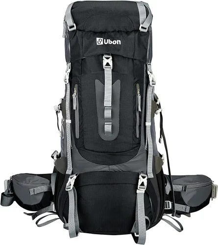 Vista 7 de Ubon Mochila de senderismo con marco interno de 50/60 L, mochila de camping para hombres y mujeres con cubierta de lluvia verde (60L-Green)