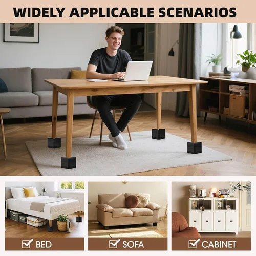 Vista 7 de Elevadores de cama para muebles – Elevador de bloque rectangular ajustable para elevar 1.5-3 pulgadas y 4.3 pulgadas camas, mesas, sofás