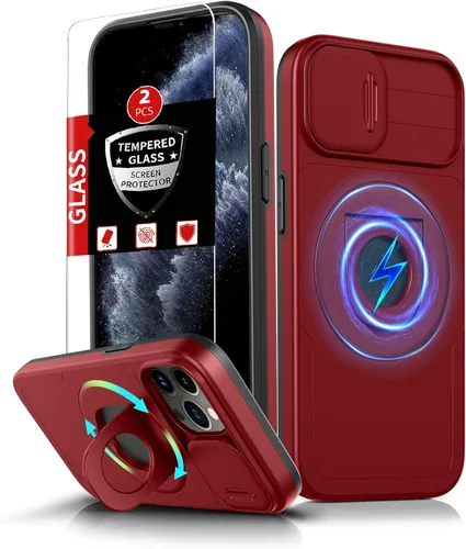 Vista 20 de Funda magnética para iPhone 11 Pro compatible con carga inalámbrica MagSafe, con 2 protectores de pantalla, anillo kickstand de 360° integrado +