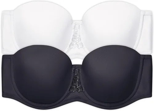 Vista 9 de Vanity Fair - Brasier sin tirantes para mujer, suaviza la espalda Paquete de 2 - Beige/Negro