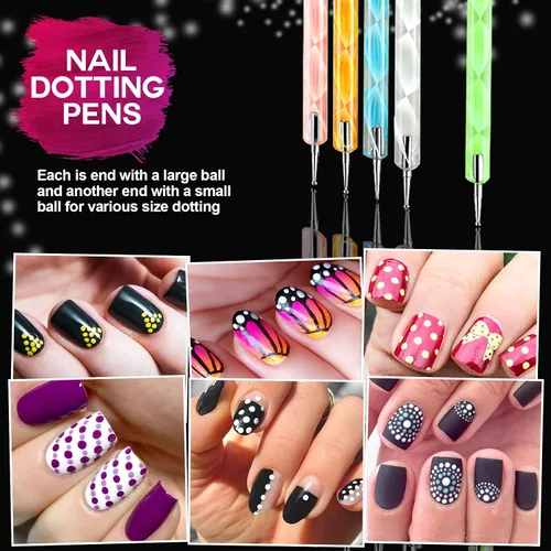 Vista 5 de Teenitor Pinceles de arte de uñas, pinceles de diseño de arte de uñas, 15 pinceles de gel de uñas, 5 bolígrafos de punteo de uñas, 12