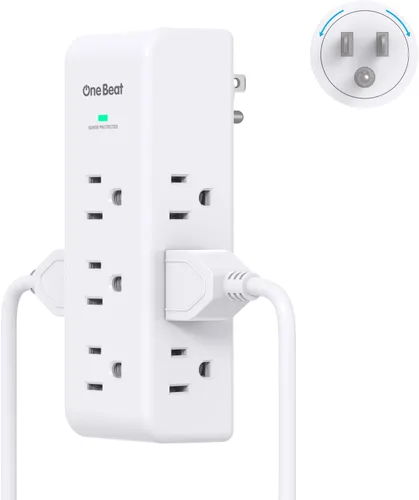Vista 13 de Extensor de salida con protector de sobretensiones con enchufe giratorio, 6 tomas de corriente alterna con 3 puertos USB (2 USB C), cargador