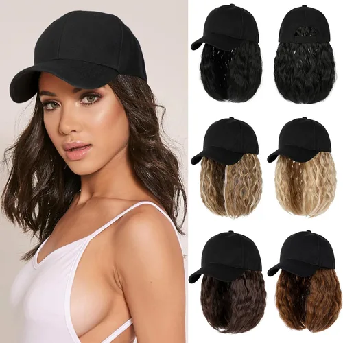 Vista 7 de Gorra de béisbol con extensiones de cabello, peluca ajustable, gorra corta y recta de 14 pulgadas, peluca sintética para mujer, rubio ceniza mezcla