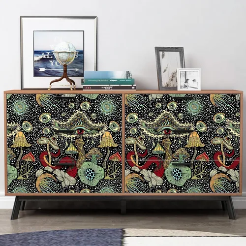 Vista 6 de WENMER Papel tapiz bohemio de hongos de despegar y pegar de 17.7 pulgadas x 39.4 pies - Papel de contacto de plantas/ojos/hongos, vinilo floral