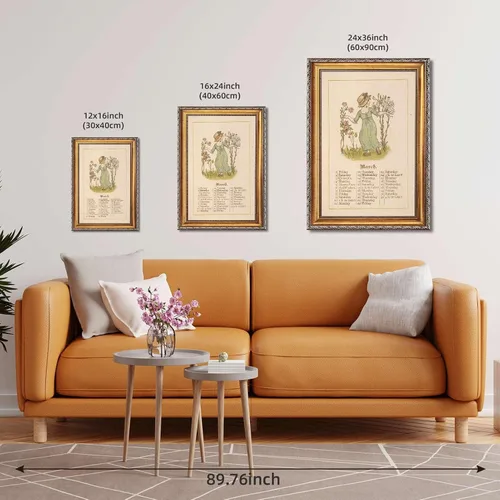 Vista 3 de Vintage Framed Woman with Flowers Wall Art, Canvas Print Oil Paintings Reproduction World Classics, Retro Style Poster Painting Pictures, Cute Home