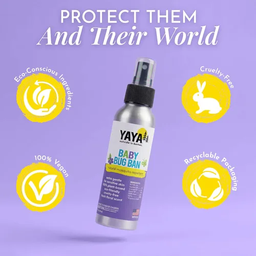 Vista 6 de YAYA ORGANICS Baby Bug BAN – Spray natural sin DEET – Repelente de mosquitos a base de plantas para niños, bebés, madres embarazadas, madres