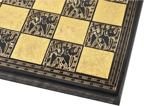 Vista 6 de Juego de piezas de ajedrez y tablero de lujo Warli de metal de latón macizo, 12 pulgadas, negro y dorado