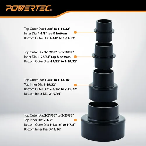 Vista 4 de POWERTEC 70297 Adaptador modular paso 4 en 1 - Compra accesorios de manguera para colector de polvo Vac