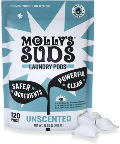 Vista 10 de Molly's Suds Cápsulas de detergente para ropa Detergente limpio para pieles sensibles Ultra concentrado y combate las manchas Menta - 60