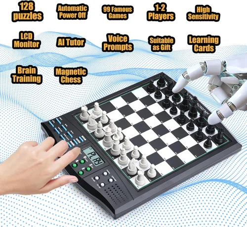 Vista 6 de Talking Chess Academy con sistema de enseñanza de voz, juego de ajedrez electrónico con piezas magnéticas fuertes, tablero de ajedrez electrónico