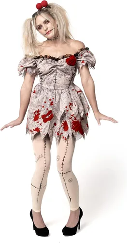 Vista 4 de Spooktacular Creations Disfraz de muñeca espeluznante de vudú para mujeres adultas, fiesta de disfraces de Halloween, fiesta temática