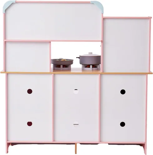 Vista 12 de VEVOR Cocina de Juguete de Madera, Cocina de Juego para Niños con Luces y Sonidos, Cocina Infantil con Máquina de Hielo, Horno, Fregadero