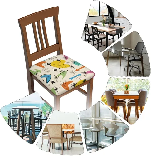 Vista 2 de Juego de 4 fundas de asiento para sillas de comedor, fundas de asiento elásticas modernas de mediados de siglo de los años 50, fundas de cojín