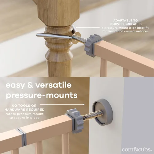 Vista 3 de Comfy Cubs Puerta de seguridad para bebés con 3 extensiones – Barrera ajustable de acero Q195 para puertas de 42" x 1.9" x 30" – Acabado