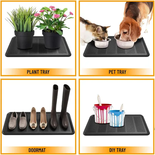 Vista 6 de Sweet Home Stores Bandeja de goma antideslizante para botas de 16 x 32 pulgadas, tapete para interiores y exteriores, para entradas, puertas