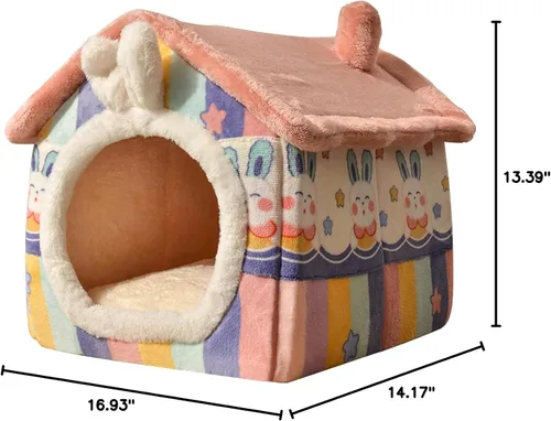 Vista 8 de Casa para gatos, cama cueva de gatos de dibujos animados con almohada acolchada extraíble lavable, bonita tienda de campaña para gatos, cálida
