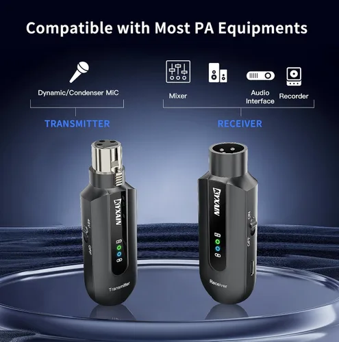 Vista 6 de Receptor transmisor de micrófono inalámbrico de 2.4 GHz, adaptador de micrófono inalámbrico, receptor transmisor XLR recargable para mezclador