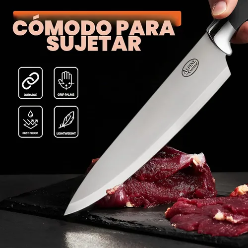 Vista 5 de Alpine Cuisine Juego de cubiertos de 3 piezas con mango negro, juego de cuchillos de chef de acero inoxidable para cocina, cuchillo de chef