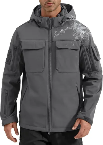 Vista 10 de FREE SOLDIER Chaqueta impermeable Softshell con forro polar para hombre, chaqueta táctica militar con capucha rompevientos
