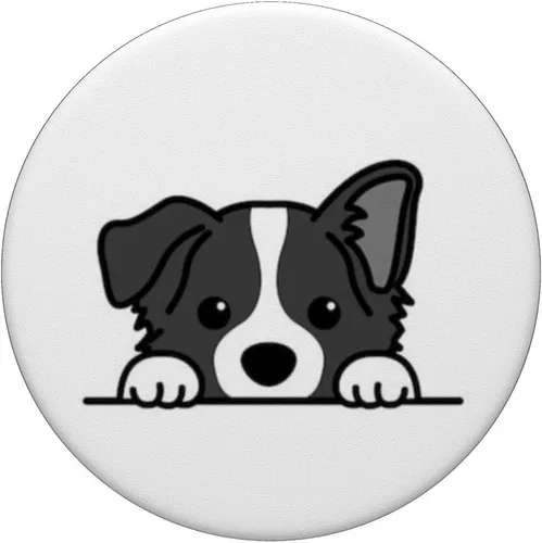 Vista 3 de Lindo Happy Baby Border Collie, cachorro de perro en blanco y negro PopSockets intercambiables PopGrip