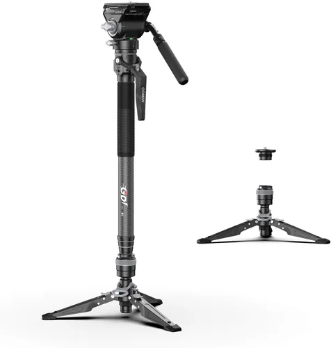 Vista 10 de COMAN Monopod de fibra de carbono M1 de 62.8 pulgadas para cámara, monopie de elevación con un solo clic con pies, compacto para viajes, carga