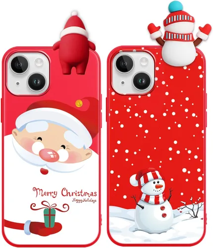 Vista 19 de Pack de 2 Fundas Lindas de Navidad para iPhone 7/8 / SE 2020/2022 4.7", Oso Rojo, Alce, Muñeca 3D, Muñeco de Nieve, Patrón Feliz Navidad, Silicona