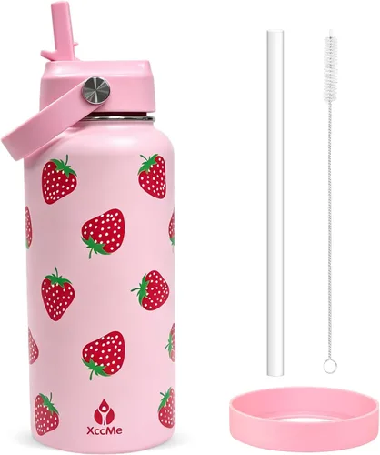Vista 10 de Botella de agua aislada de 22 onzas, botellas de agua a prueba de fugas de acero inoxidable, taza térmica de viaje de boca ancha de doble pared