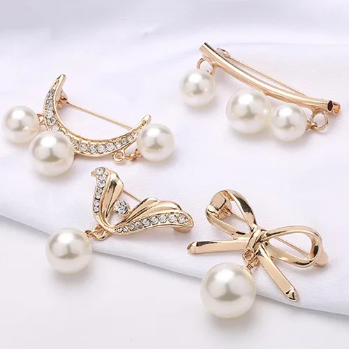 Vista 142 de 4 piezas de clip de anillo de bufanda para mujer, broche de perlas y flores, hebilla de metal para chal, accesorios de decoración para damas y niñas