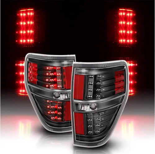 Vista 2 de AmeriLite - Juego de luces LED de repuesto para luces traseras y de freno, color negro, para Ford F-150 09-14, lado del pasajero y del conductor