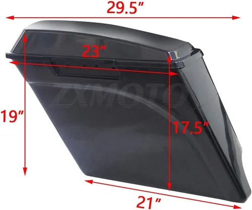 Vista 2 de Alforjas rígidas extendidas de 5 pulgadas con tapas para modelos Harley Touring 1993-2013 sin pintar, negro