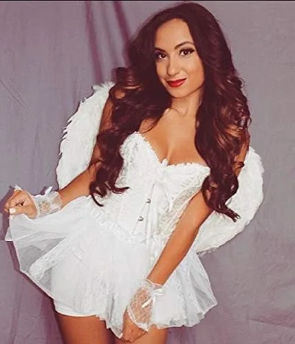 Vista 6 de Alas de ángel de plumas Aishn para disfraces de cosplay o Halloween, L, Blanco