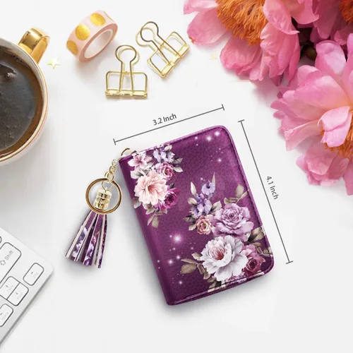 Vista 4 de Billetera pequeña para tarjetas de crédito RFID con purpurina linda para mujer